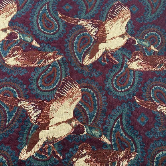 Unbranded/No Tag Other - Vtg Woven Tapestry Throw Blanket Mallard Duck Paisley Fringe Burgundy Teal 47x70